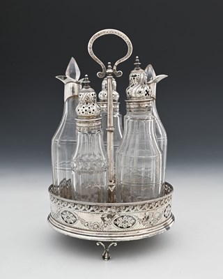 Lot 162 - A George III Neoclassical cruet set, five...