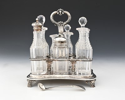 Lot 172 - A William IV silver condiment set, seven cut...