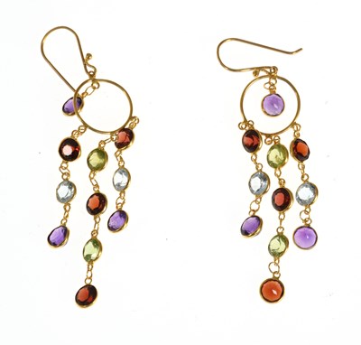 Lot 51 - A pair of multi-gem chandelier drop earrings