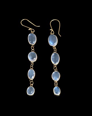 Lot 27 - A pair of 14ct gold moonstone drop earrings