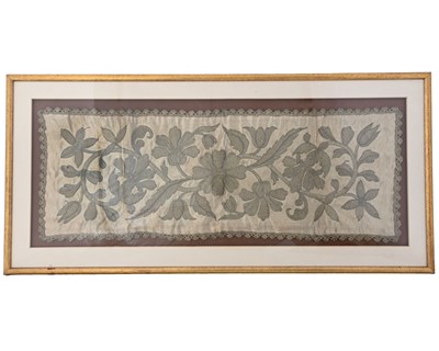 Lot 282 - An antique embroidered silk panel, late...