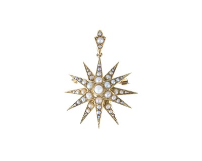 Lot 21 - An early 20th century 15ct gold pearl star pendant brooch