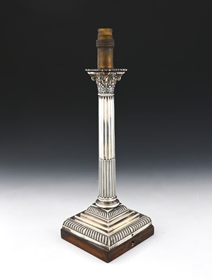 Lot 167 - A Victorian silver Corinthian column lamp base,...