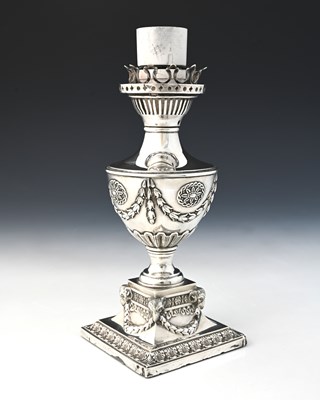 Lot 168 - A Victorian silver lamp base, in the...