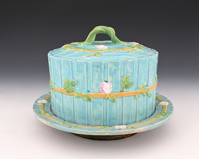 Lot 814 - A George Jones majolica cheese dome and cover,...