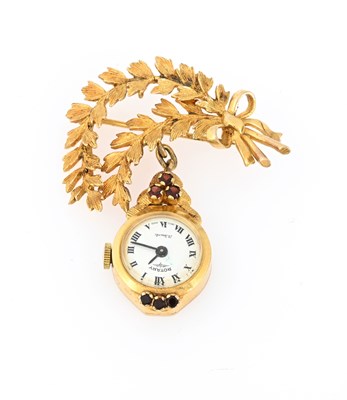 Lot 107 - Rotary, a 9ct gold fob watch, with foliate spray brooch