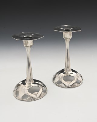 Lot 233 - Orivit, a pair of Jugendstil pewter...