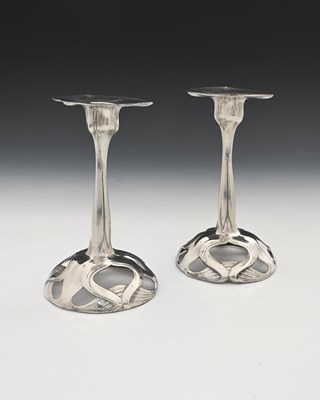 Lot 233 - Orivit, a pair of Jugendstil pewter...