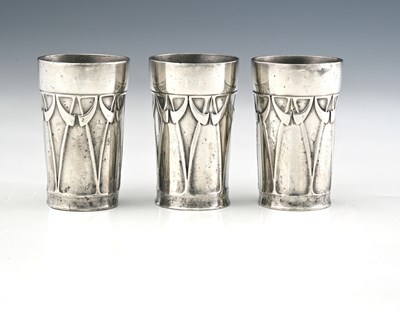 Lot 232 - A set of three Jugendstil pewter liqueur...