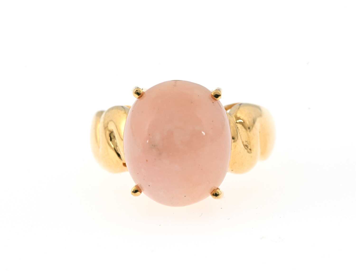 Lot 42 - An 18ct gold pink opal single-stone ring