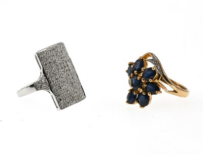 Lot 30 - Two 9ct gold sapphire and diamond dress rings