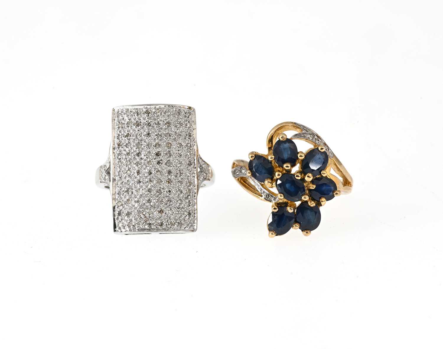 Lot 30 - Two 9ct gold sapphire and diamond dress rings