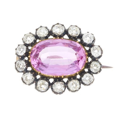 Lot 33 - A 19th century pink topaz and diamond brooch