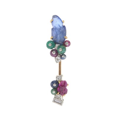 Lot 119 - Cartier, an extremely rare Art Deco gold and platinum, diamond Tutti Frutti jabot pin