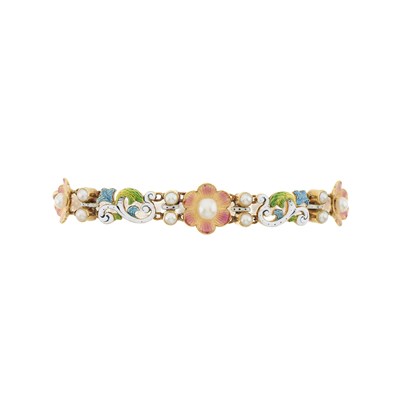 Lot 6 - An early 20th century gold, polychrome enamel and pearl bracelet