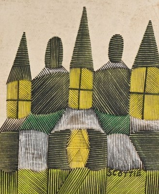 Lot 553 - Scottie Wilson (Scottish, 1888-1972), Castle,...