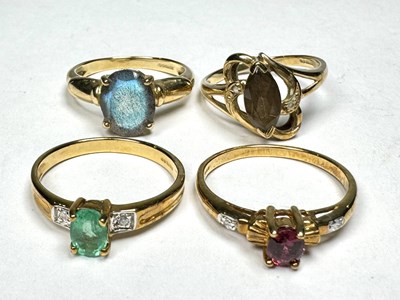 Lot 298 - Four 9ct gold gem-set rings