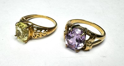 Lot 295 - Two 9ct gold quartz single-stone rings