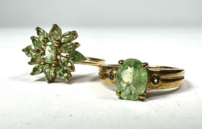 Lot 297 - Two 9ct gold green garnet rings