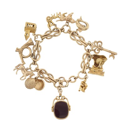 Lot 175 - A 9ct gold fancy-link charm bracelet