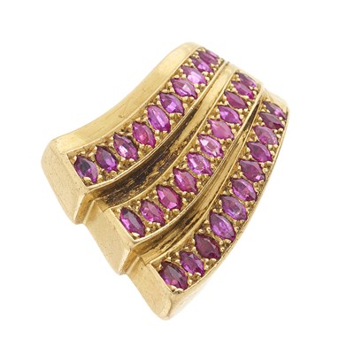 Lot 176 - A 1940s 18ct gold ruby cocktail dress ring