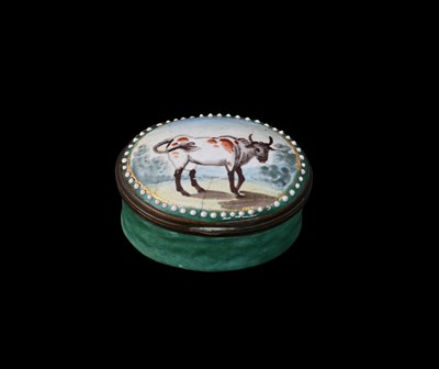 Lot 311A - A Bilston enamel patch box, circa 1790, oval...