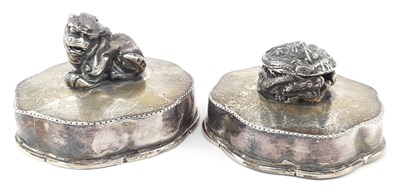 Lot 322 - Two Chinese white metal covers, serpentine...