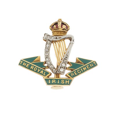 Lot 133 - A 15ct gold diamond and enamel Royal Irish Regiment brooch