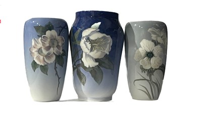 Lot 114 - Three Royal Copenhagen vases, decorated with...