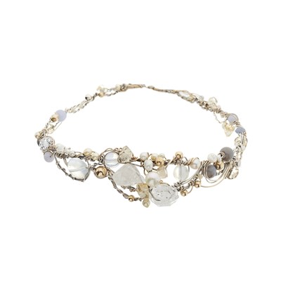 Lot 47 - A silver and gold, multi-gem wirework choker necklace