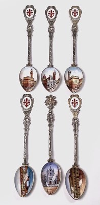 Lot 325 - Italy, six enamelled spoons, each bowl...