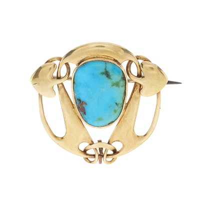 Lot 136 - Archibald Knox for Liberty & Co., an Art Nouveau gold turquoise brooch