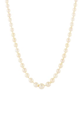 Lot 13 - An early 20th century pearl single-strand necklace, with diamond clasp