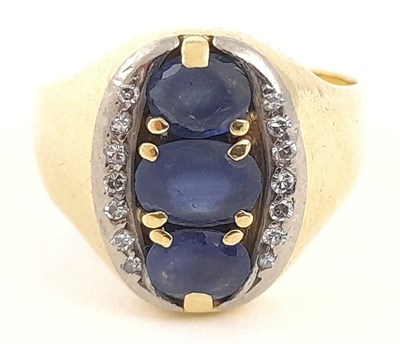 Lot 270 - A gold mid 20th century gold sapphire and diamond signet ring