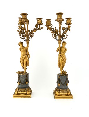 Lot 218 - A pair of gilt ormolu candelabra, French, 19th...