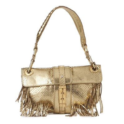 Lot 441 - Lanvin, a gold python skin fringed handbag.