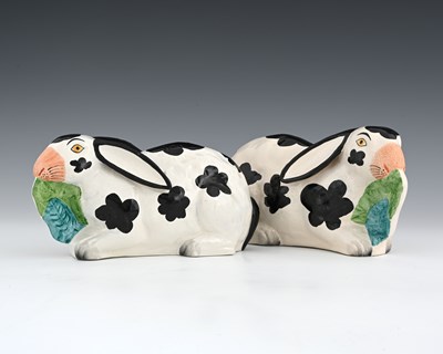 Lot 673 - A pair of Staffordshire facsimile rabbits,...