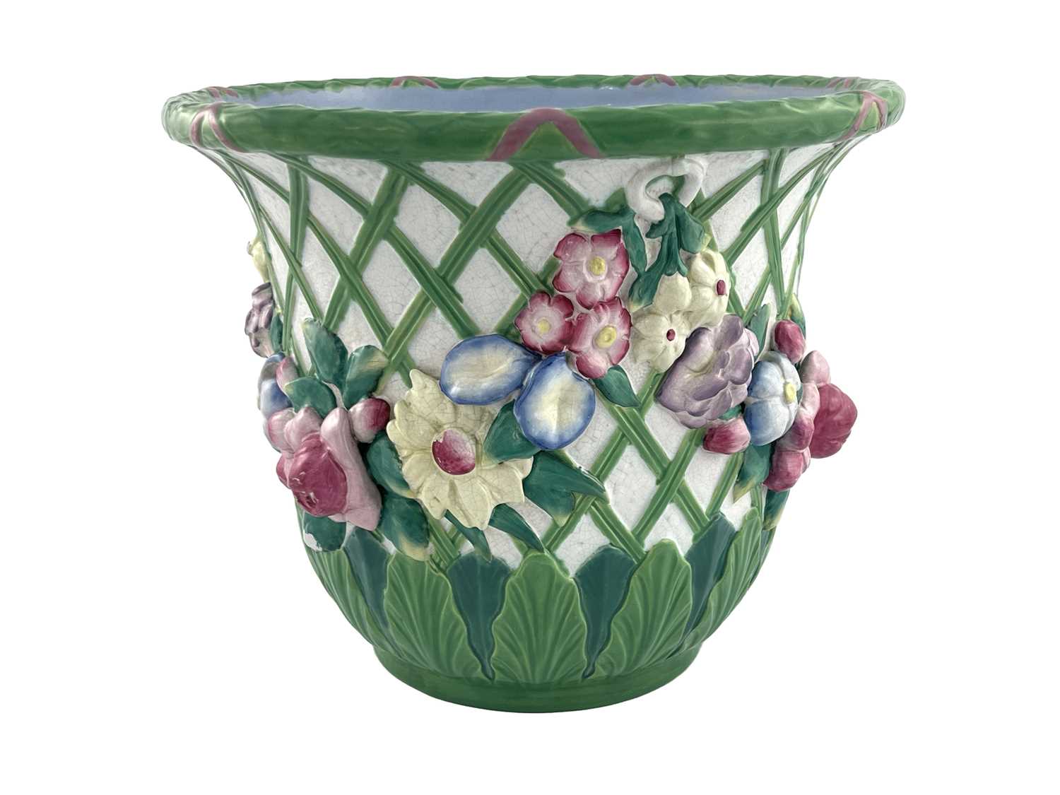 Lot 1048 - A Minton majolica jardiniere, 1870, bell form,...
