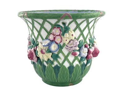 Lot 1048 - A Minton majolica jardiniere, 1870, bell form,...