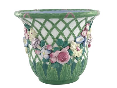 Lot 1048 - A Minton majolica jardiniere, 1870, bell form,...