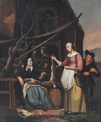 Lot 325 - After Gabriel Metsu, The Game Dealer, oil on...