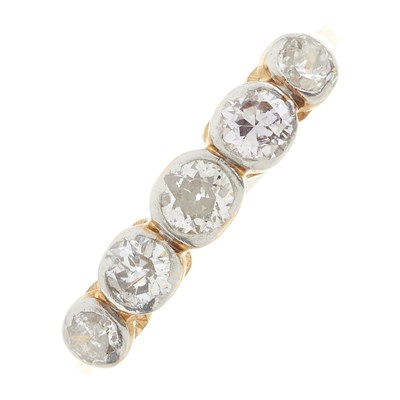 Lot 243 - A mid 20th century 18ct gold and platinum, diamond five-stone ring