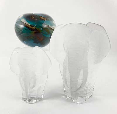 Lot 177 - Two Mats Jonasson elephant leaded glass paper...