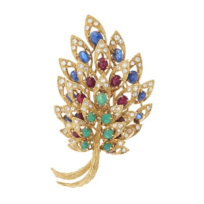 Lot 101 - Vacheron Constantin, a mid 20th century 18ct gold multi-gem brooch