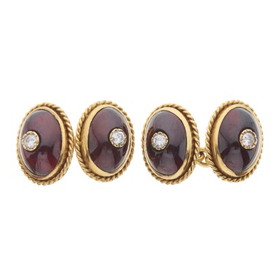 Lot 163 - A pair of mid 20th century 18ct gold garnet and diamond cufflinks