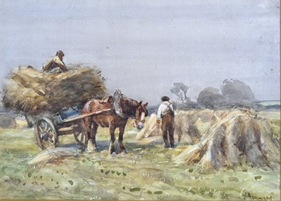 Lot 303 - John Atkinson (British, 1863-1924), Harvesting,...