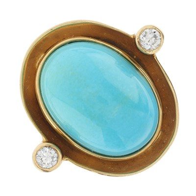 Lot 65 - A 14ct gold turquoise and diamond dress ring