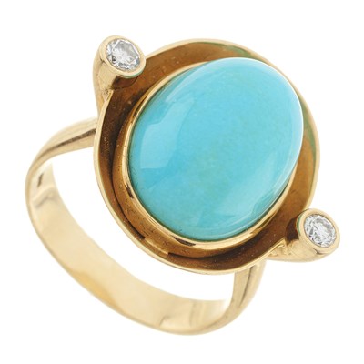 Lot 65 - A 14ct gold turquoise and diamond dress ring