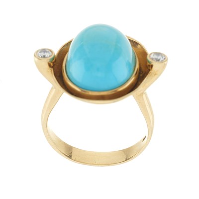 Lot 65 - A 14ct gold turquoise and diamond dress ring