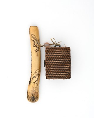 Lot 37 - A Japanese carved antler and bamboo sagemono...